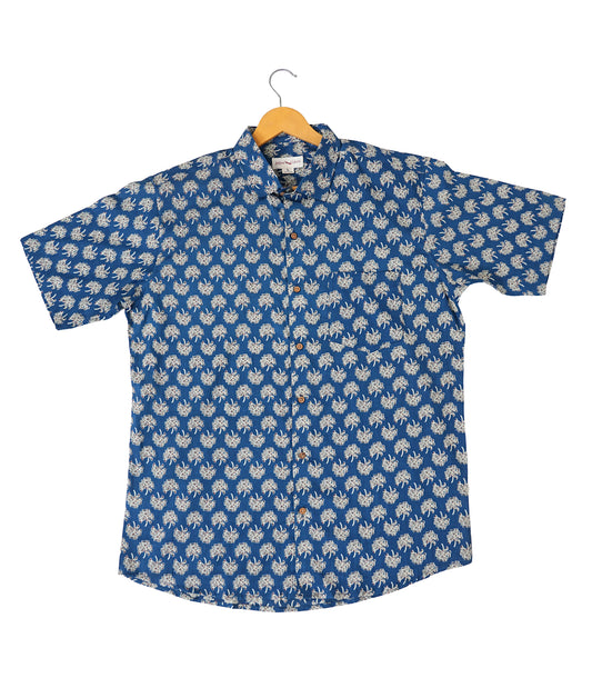 Printed Perfection - Blue Shirt with Floral Pattern