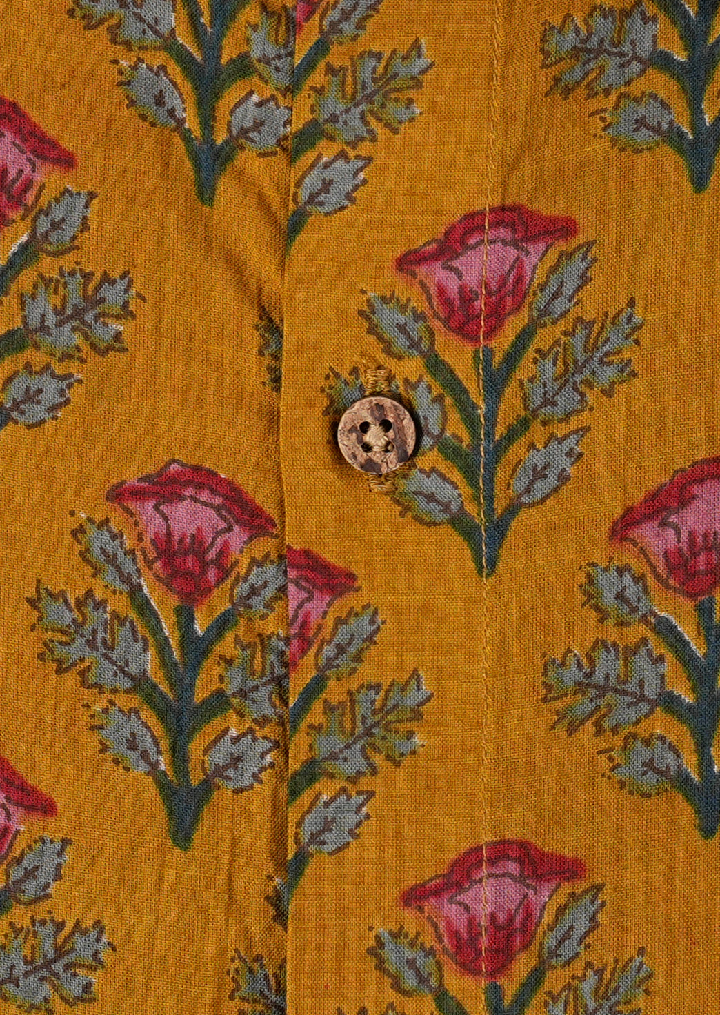 Mustard Magic Red and Green Floral Pattern Shirt