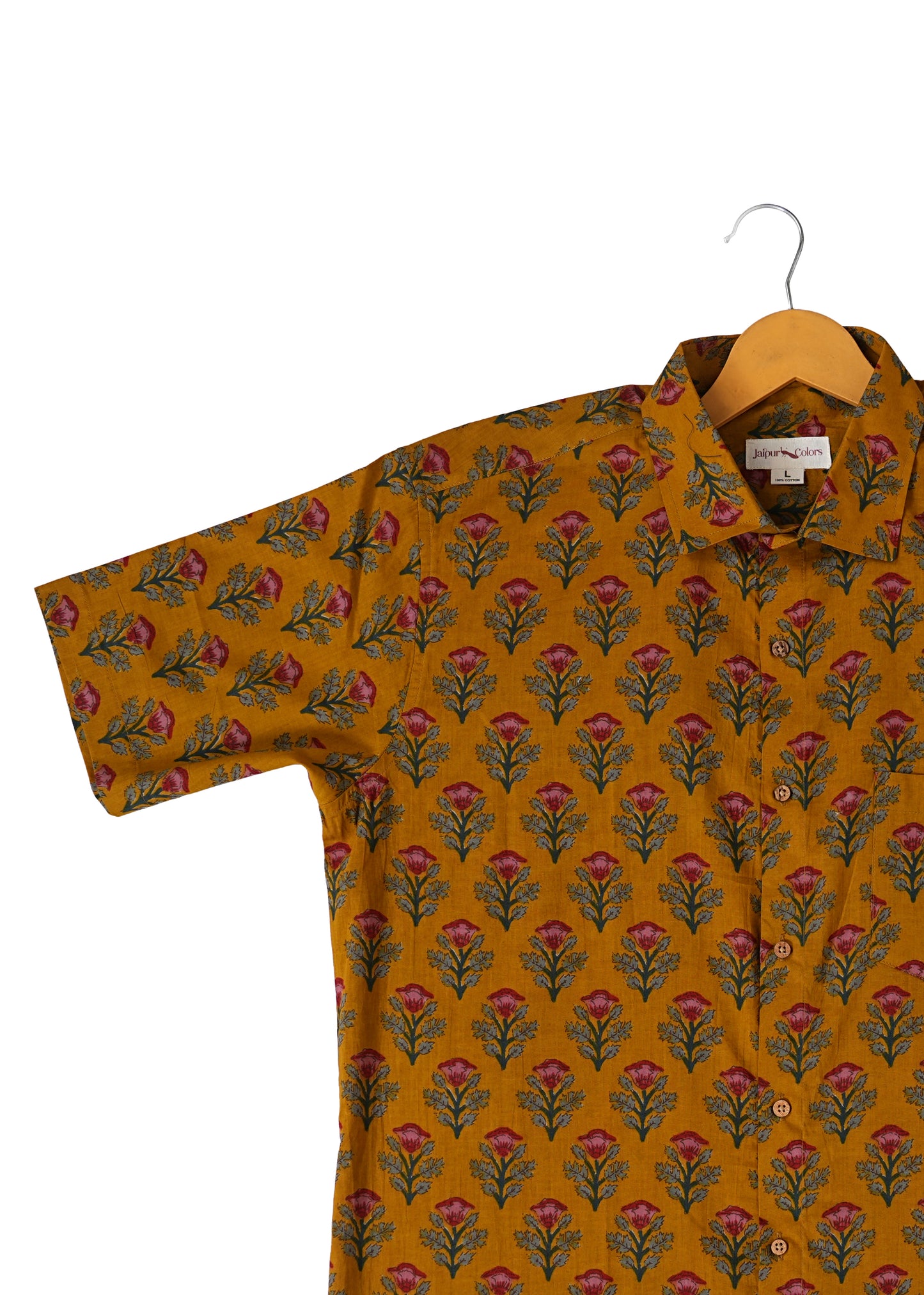 Mustard Magic Red and Green Floral Pattern Shirt