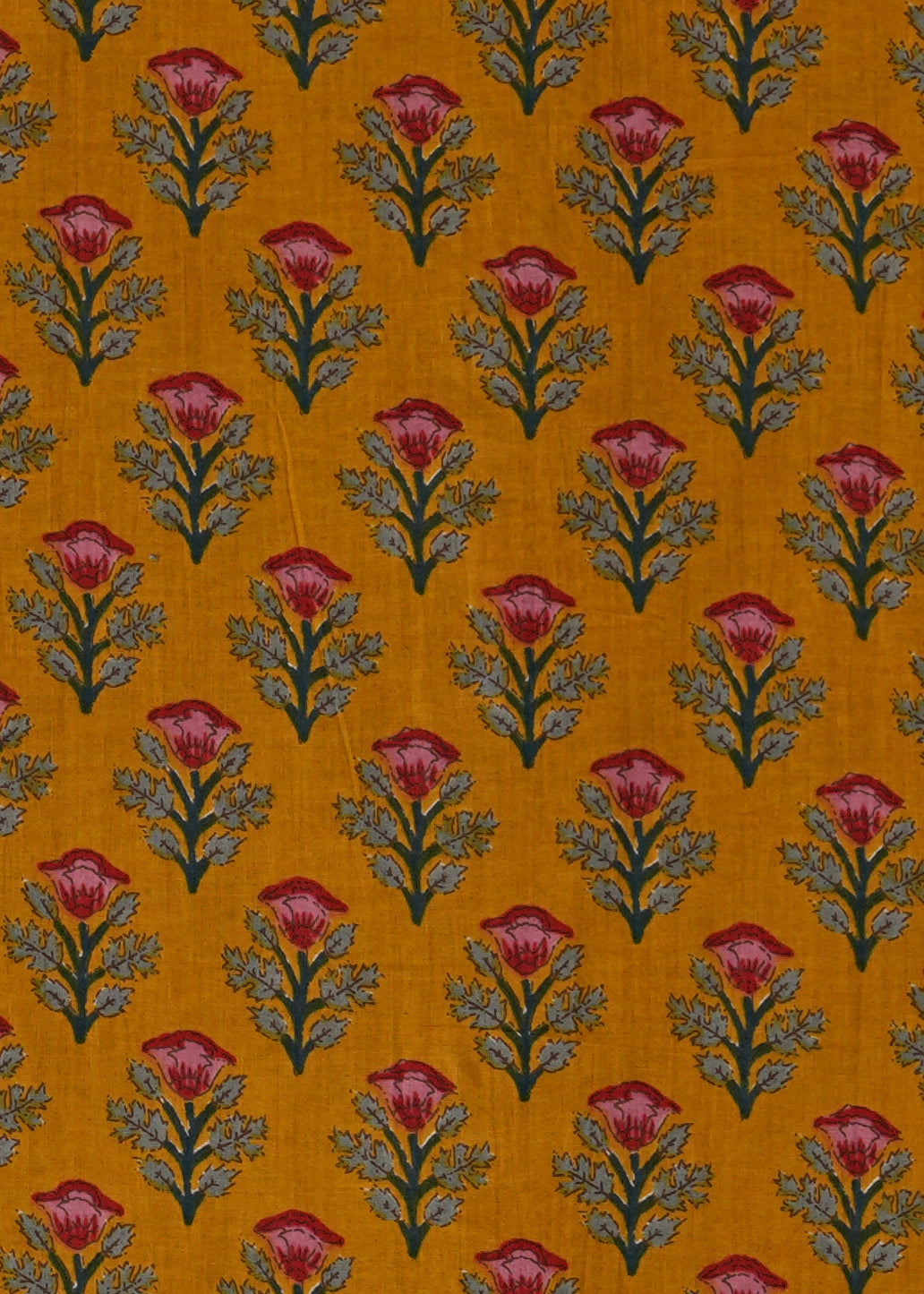 Mustard Magic Red and Green Floral Pattern Shirt