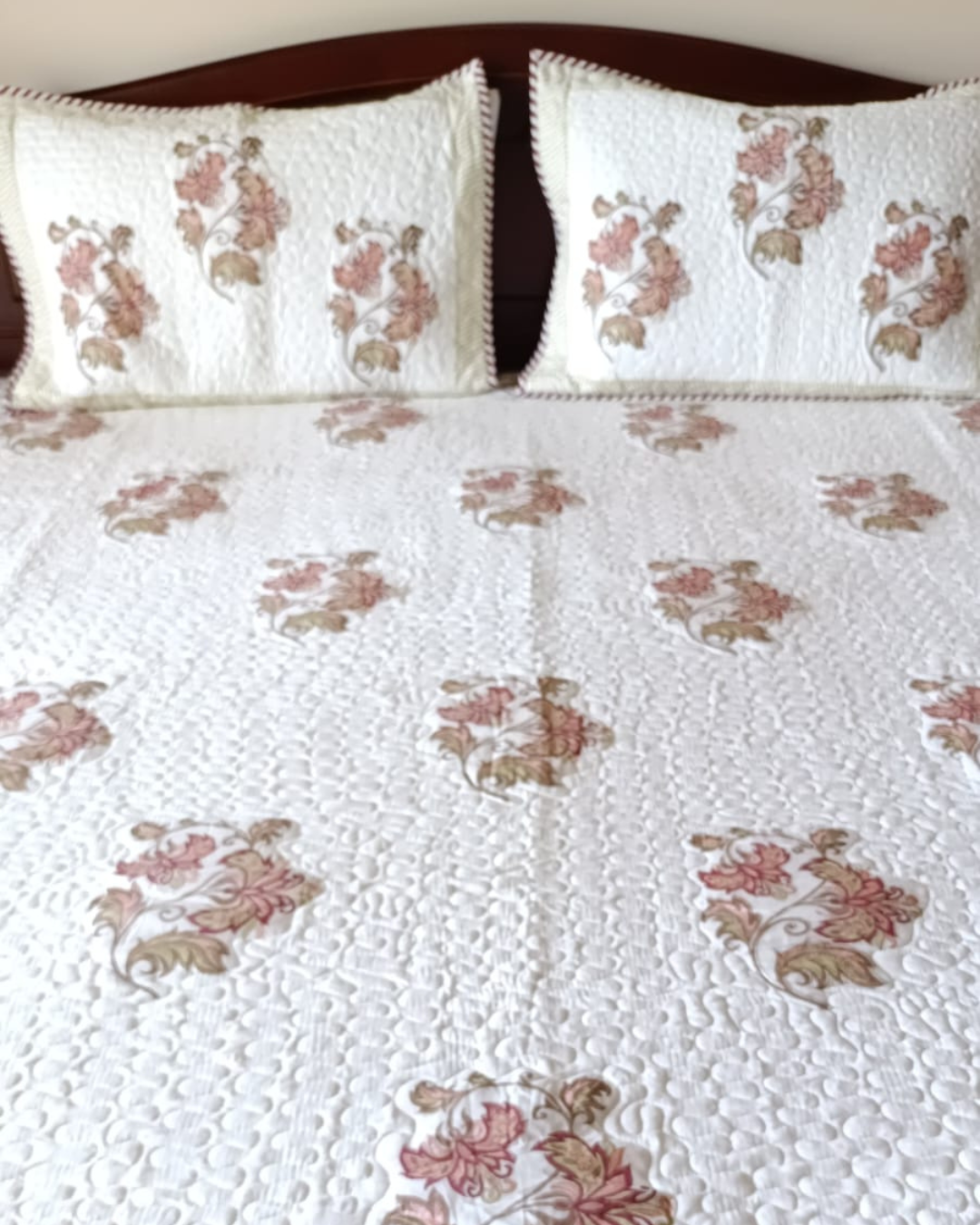 Lavender Flower , Handblock Quilted Comforter Set with 2 Pillow Covers