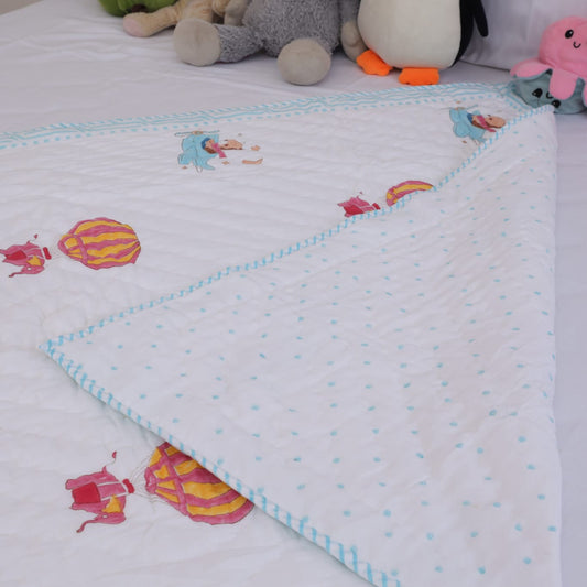 Hot Air Balloon Hand Block Printed Kids' Quilt