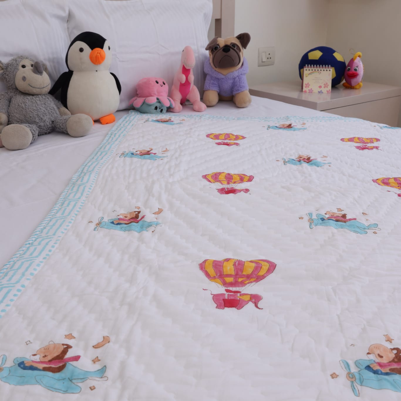 Hot Air Balloon Hand Block Printed Kids' Quilt