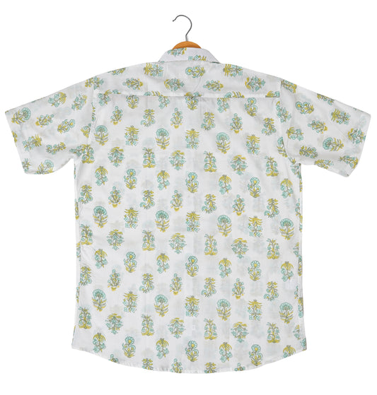Casual Elegance Floral Motif in Green and Yellow Shirt