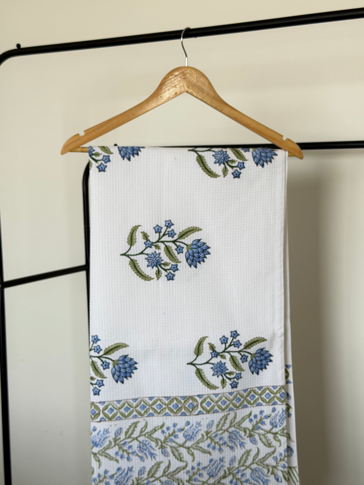 Blue Flower Handblock Cotton Single Towel