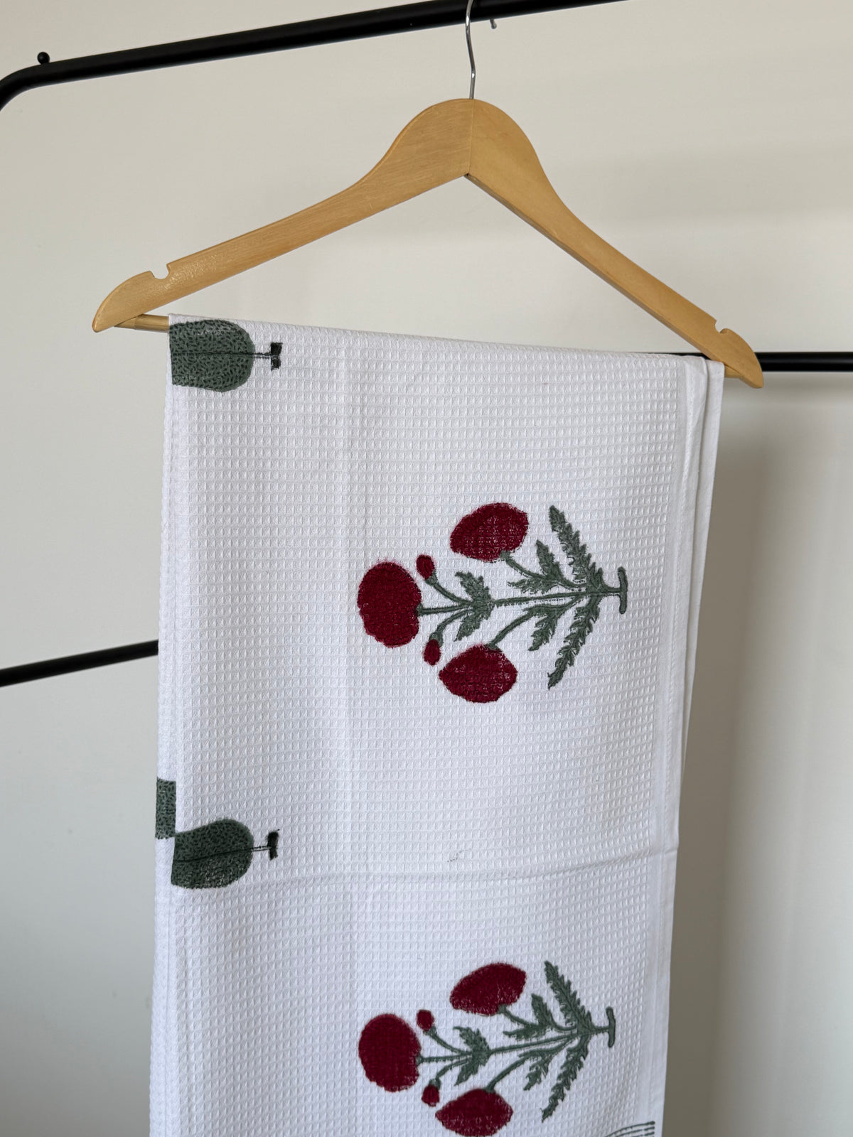 Maroon Poppy Handblock Cotton Single Towel