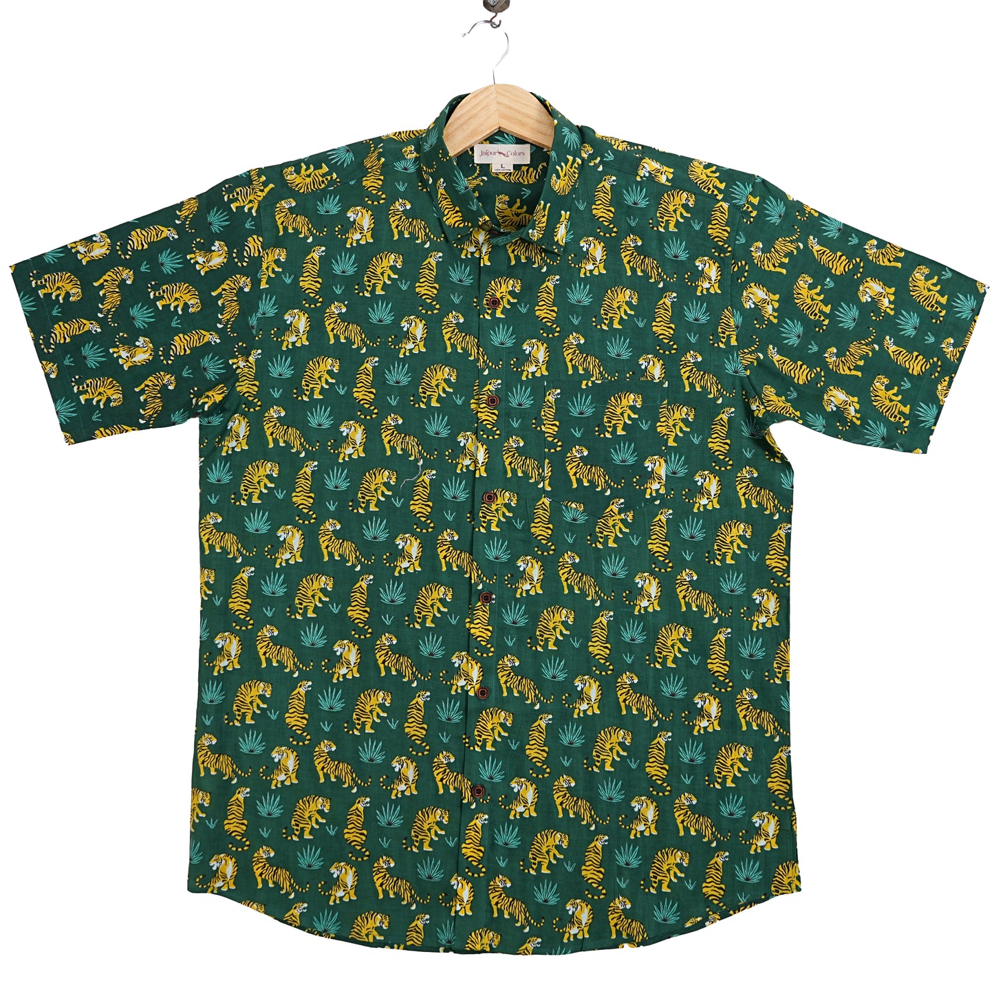 Green Safari with Yellow Stripes Half-Sleeves Shirts