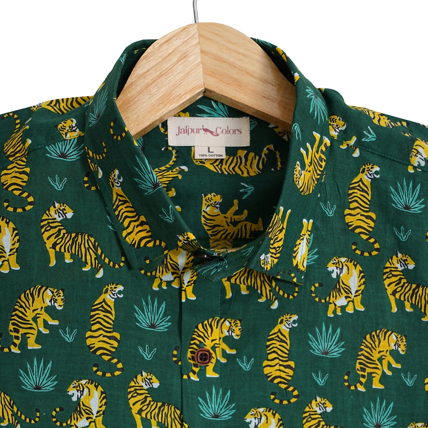 Green Safari with Yellow Stripes Half-Sleeves Shirts