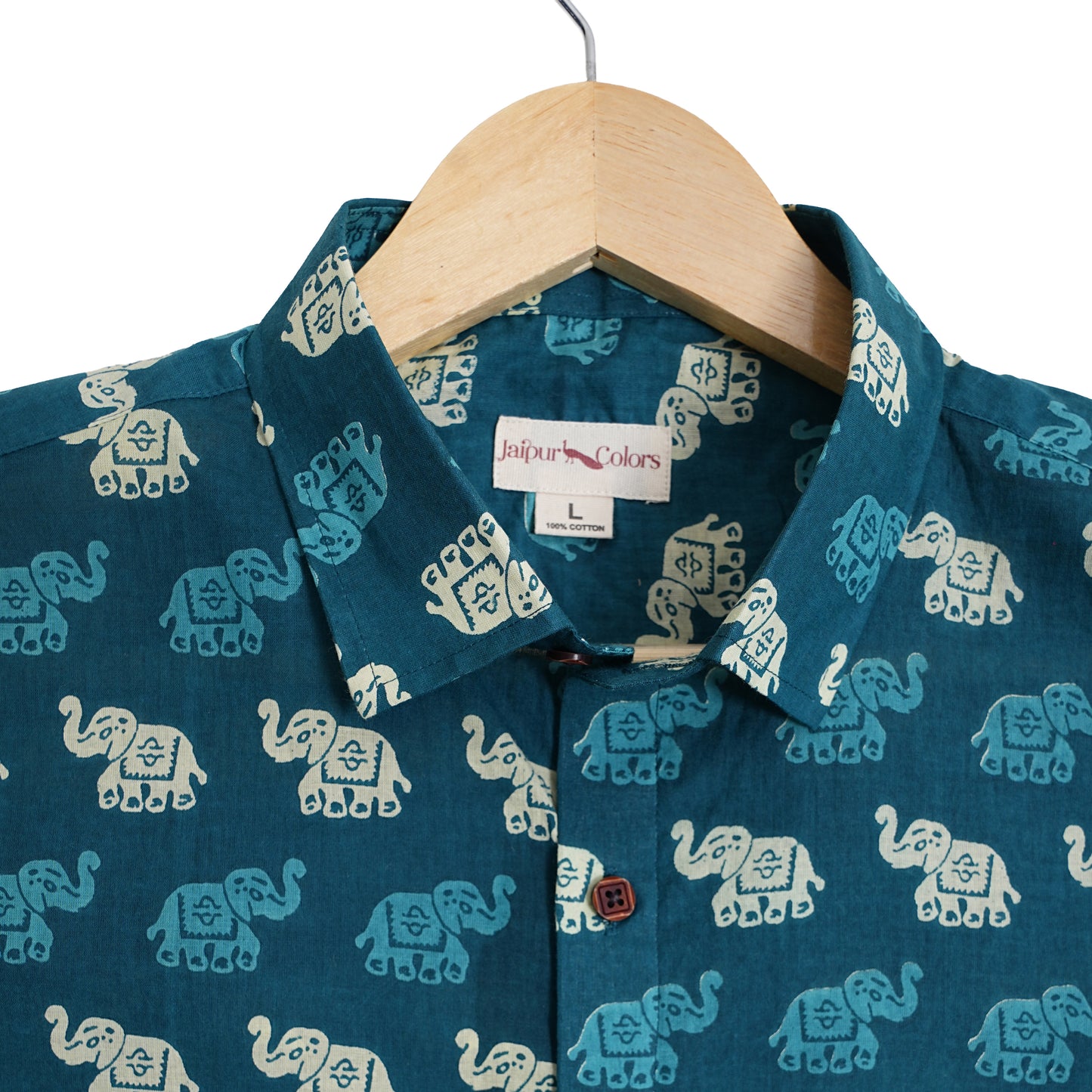 Teal Trails with Tiny Elephants Half-Sleeves Shirt