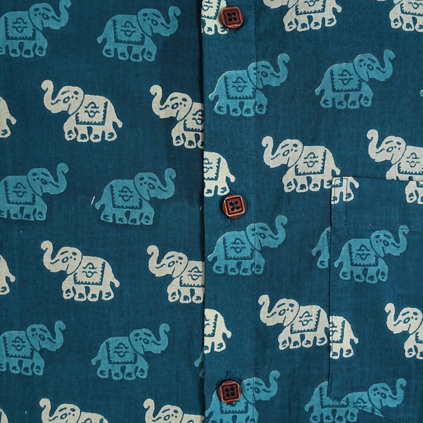 Teal Trails with Tiny Elephants Half-Sleeves Shirt