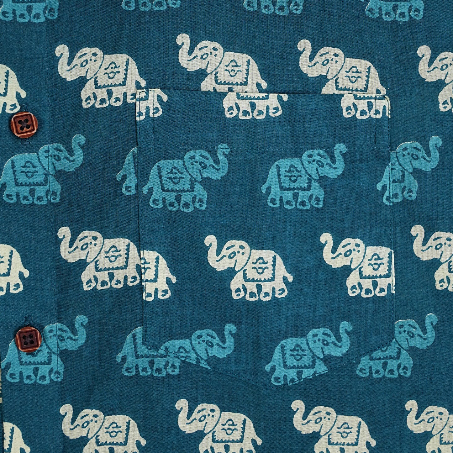 Teal Trails with Tiny Elephants Half-Sleeves Shirt