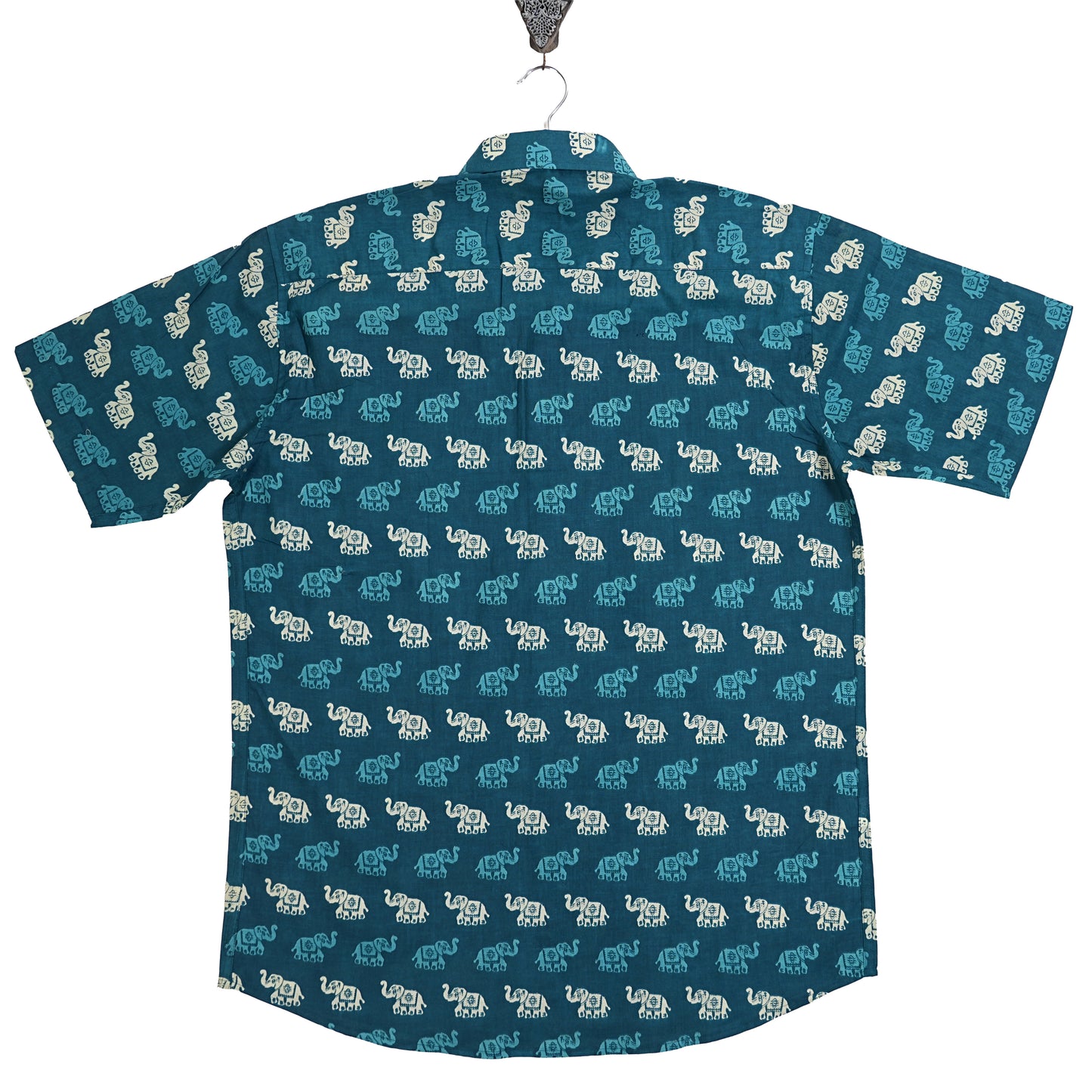 Teal Trails with Tiny Elephants Half-Sleeves Shirt