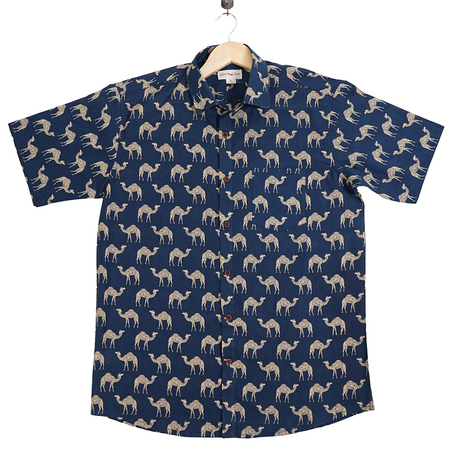 Wild Blues with White Camels Half-Sleeves Shirt