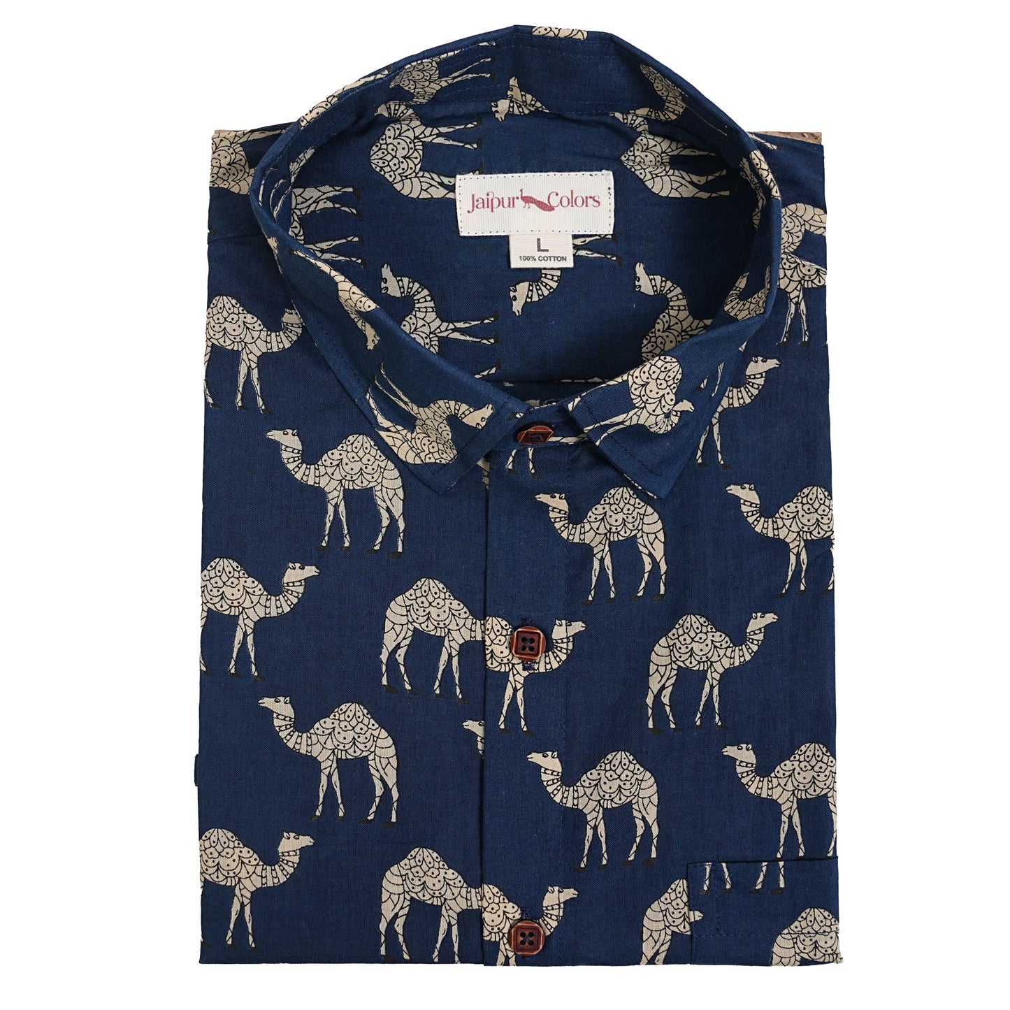 Wild Blues with White Camels Half-Sleeves Shirt