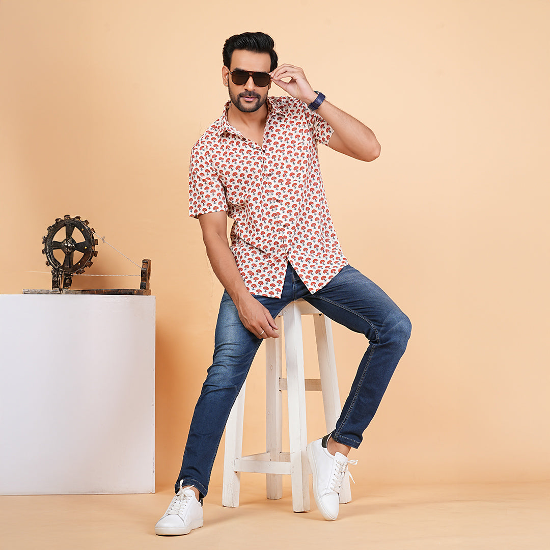 Rising Bloom on Cotton Cloud Half-Sleeves Shirt