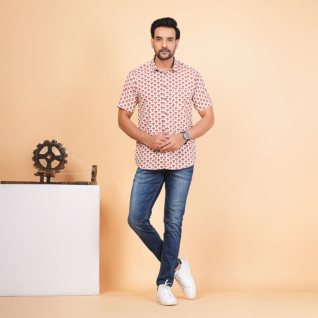 Rising Bloom on Cotton Cloud Half-Sleeves Shirt