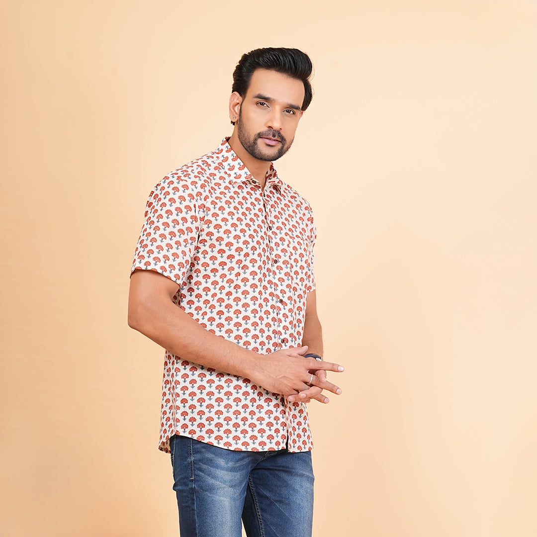 Rising Bloom on Cotton Cloud Half-Sleeves Shirt