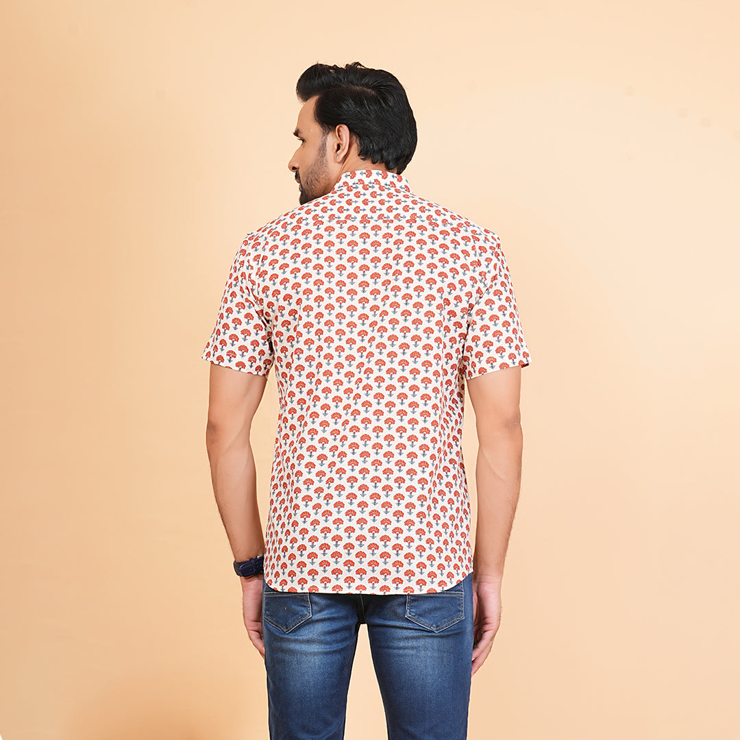 Rising Bloom on Cotton Cloud Half-Sleeves Shirt