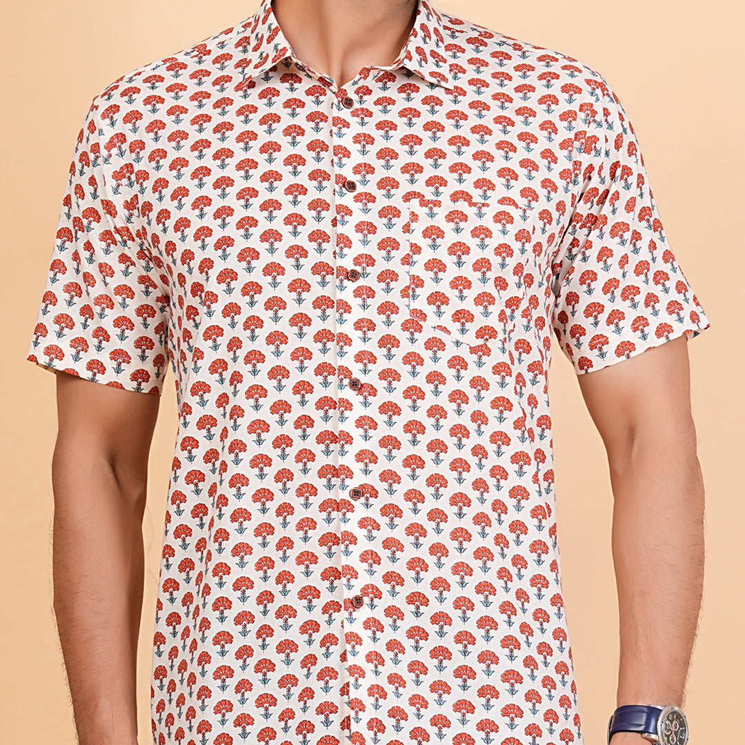 Rising Bloom on Cotton Cloud Half-Sleeves Shirt