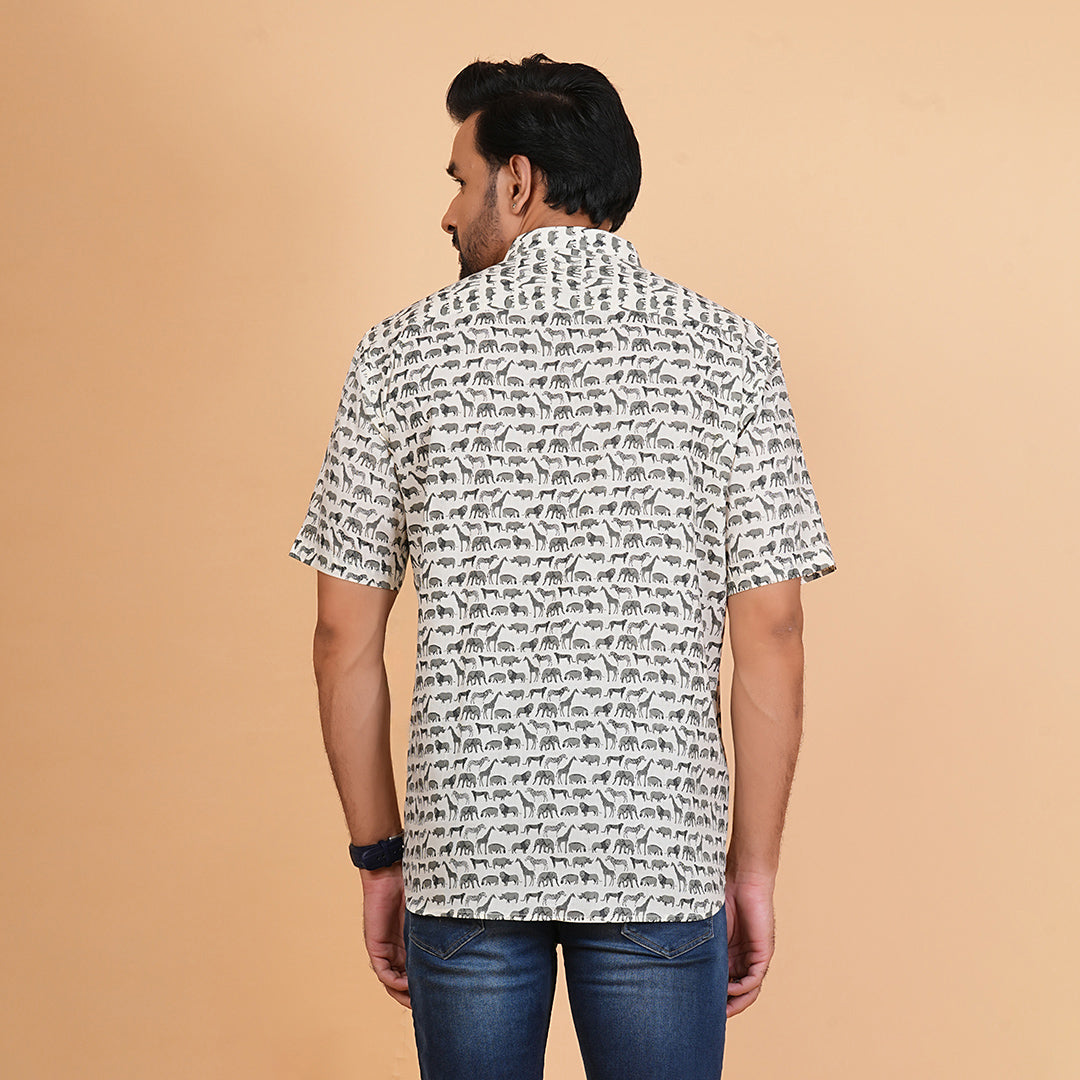 Olive Mist with Meadow Herd Half-Sleeves Shirt