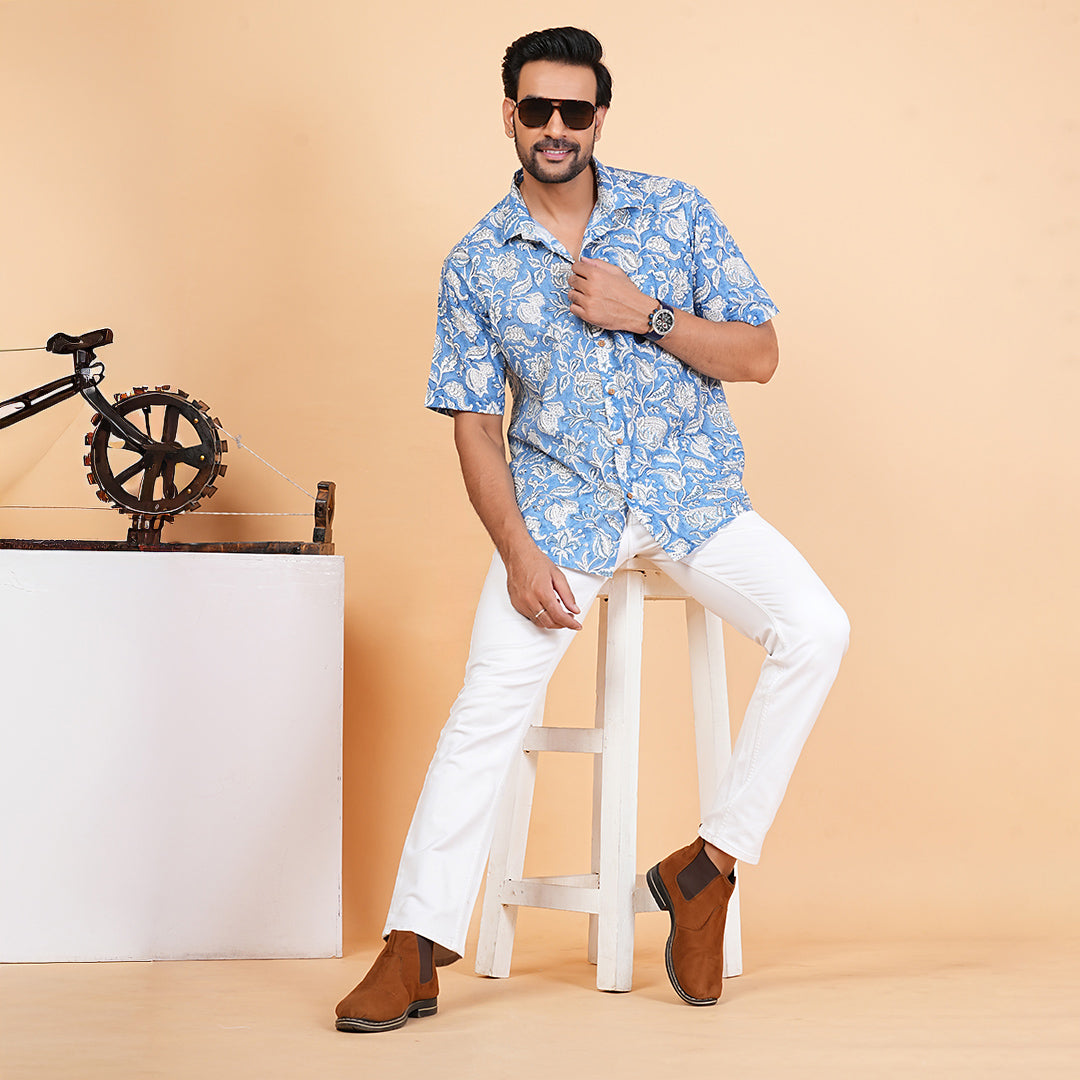 Make a Statement - Blue Floral Pattern Shirt