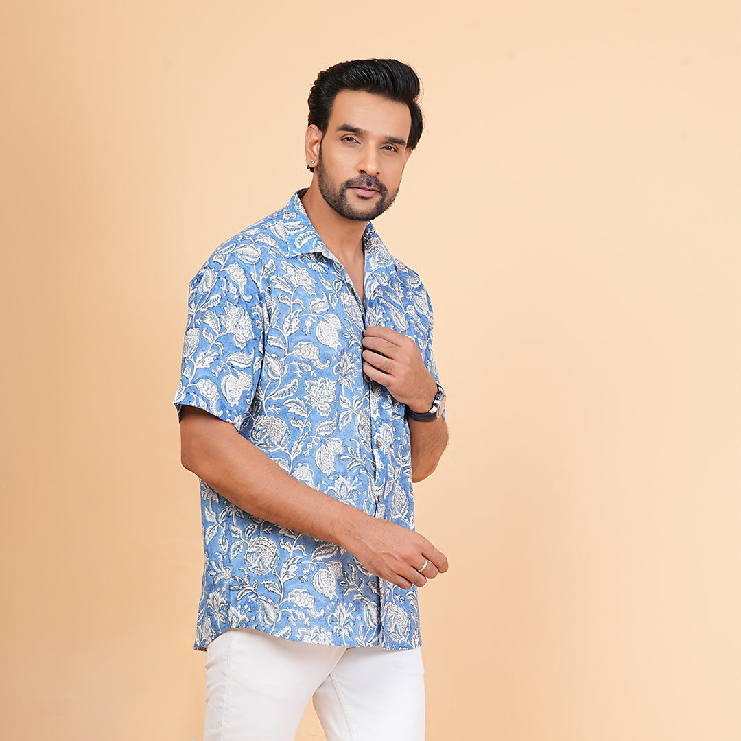 Make a Statement - Blue Floral Pattern Shirt