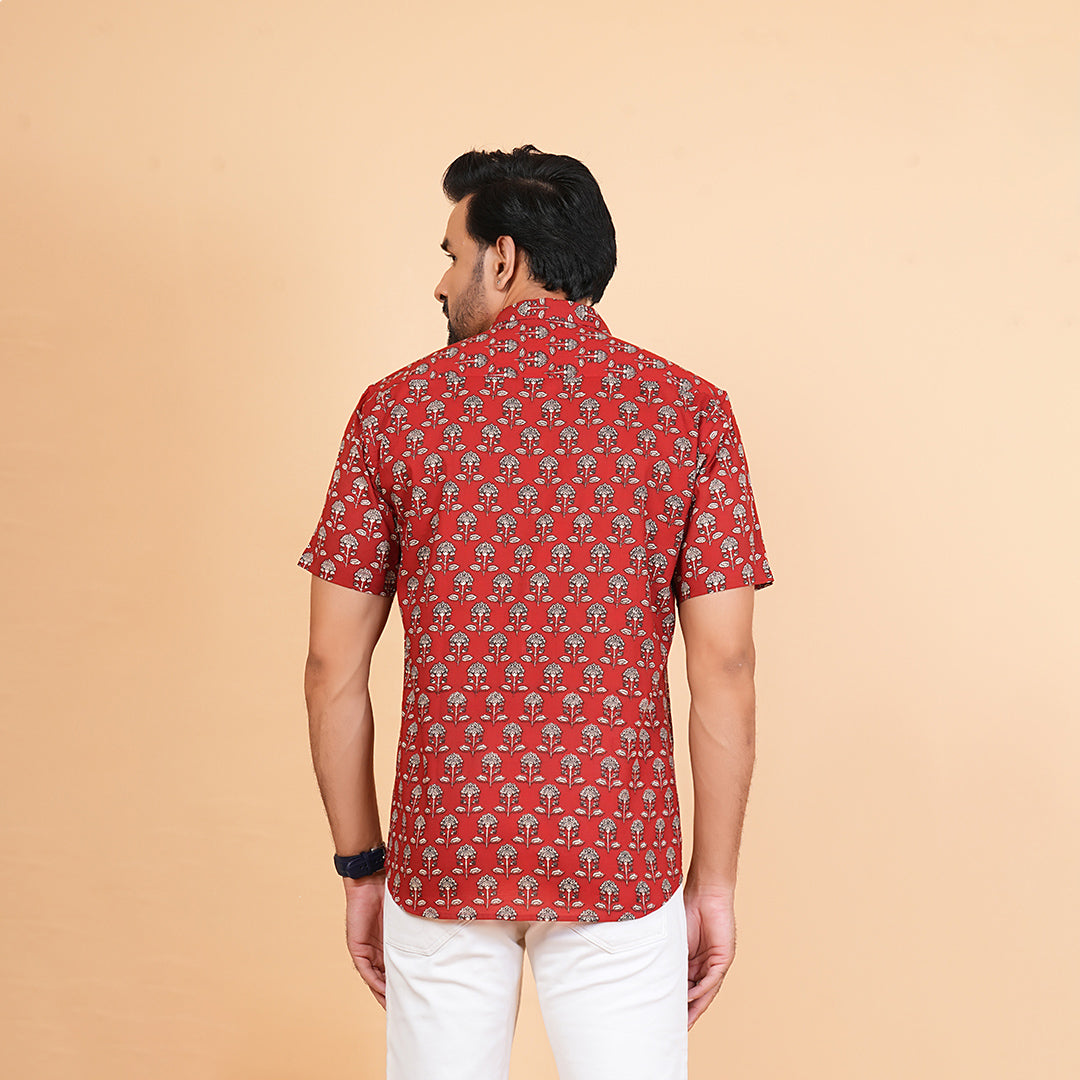 Raging Red & Blossom Half-Sleeves Shirt