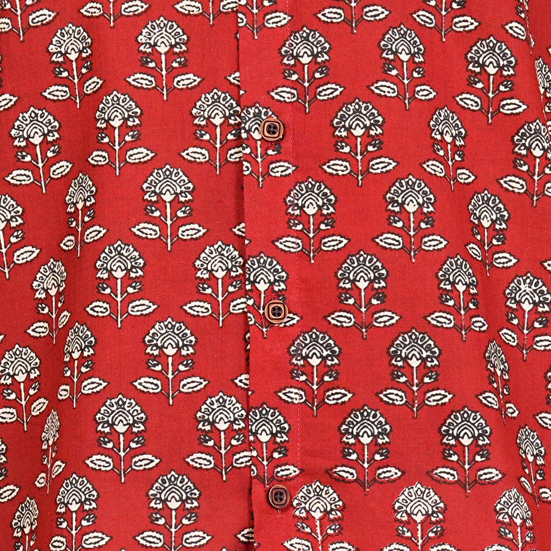 Raging Red & Blossom Half-Sleeves Shirt