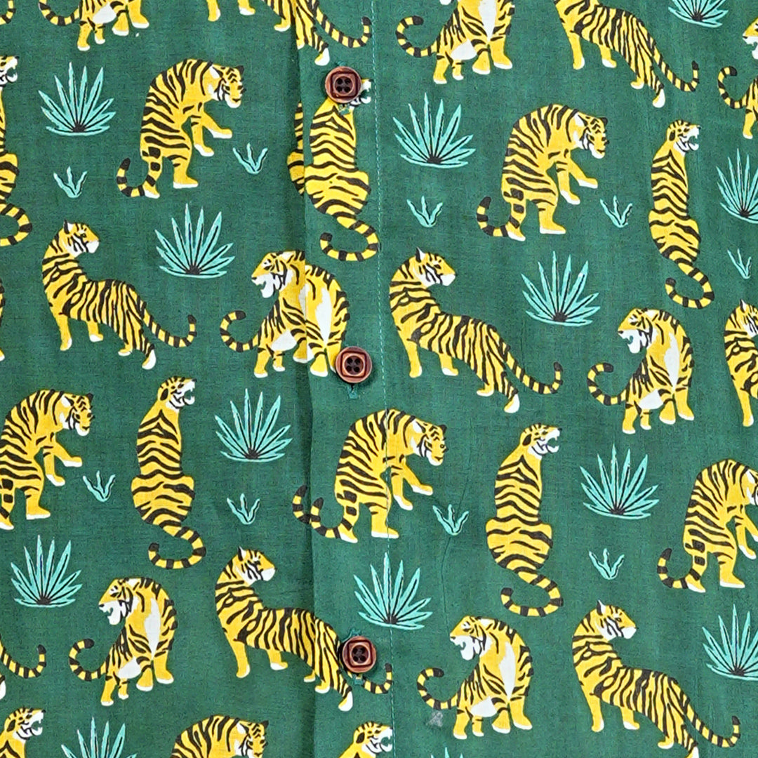 Green Safari with Yellow Stripes Half-Sleeves Shirts