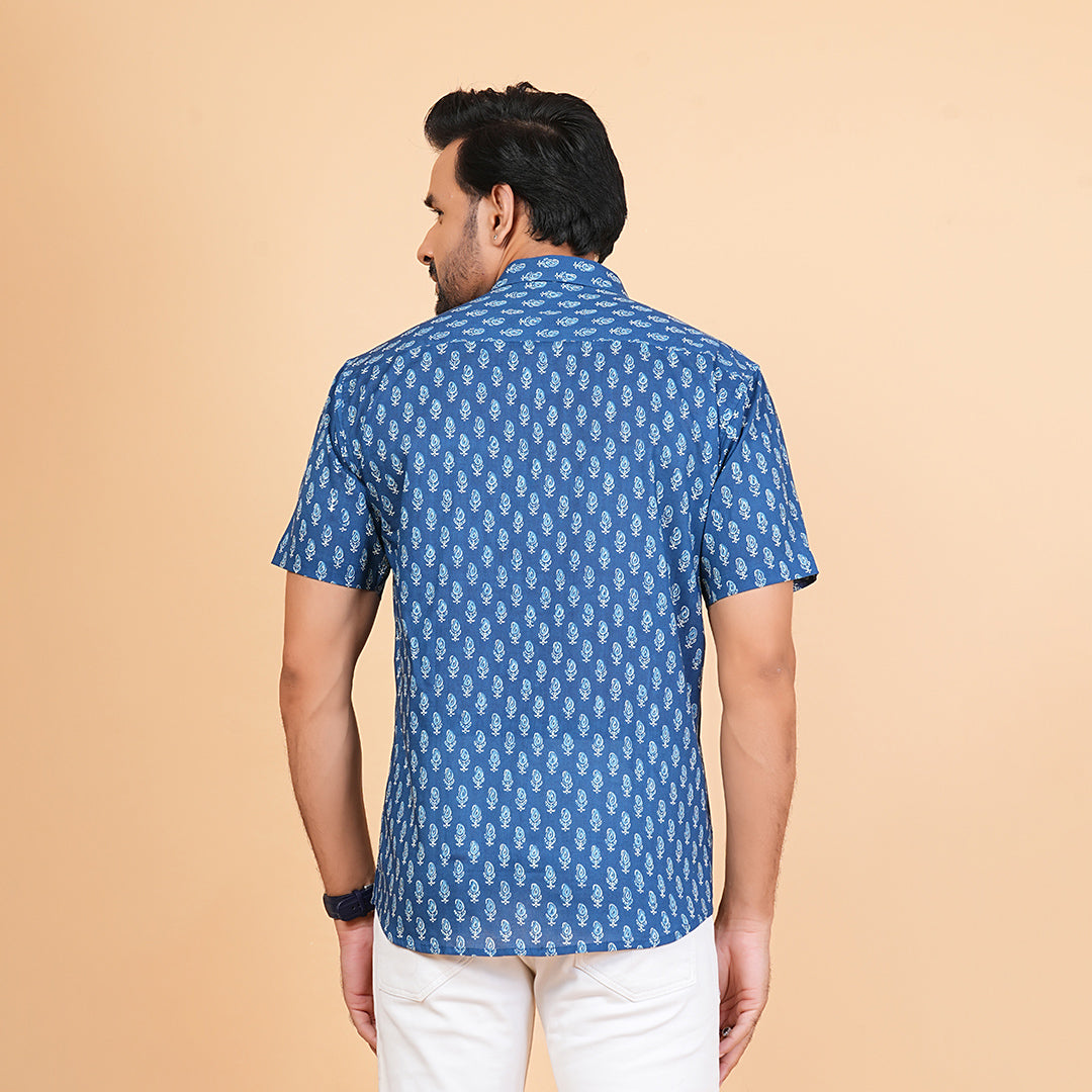 Ocean Leaf in Wind Print Half-Sleeves Shirt