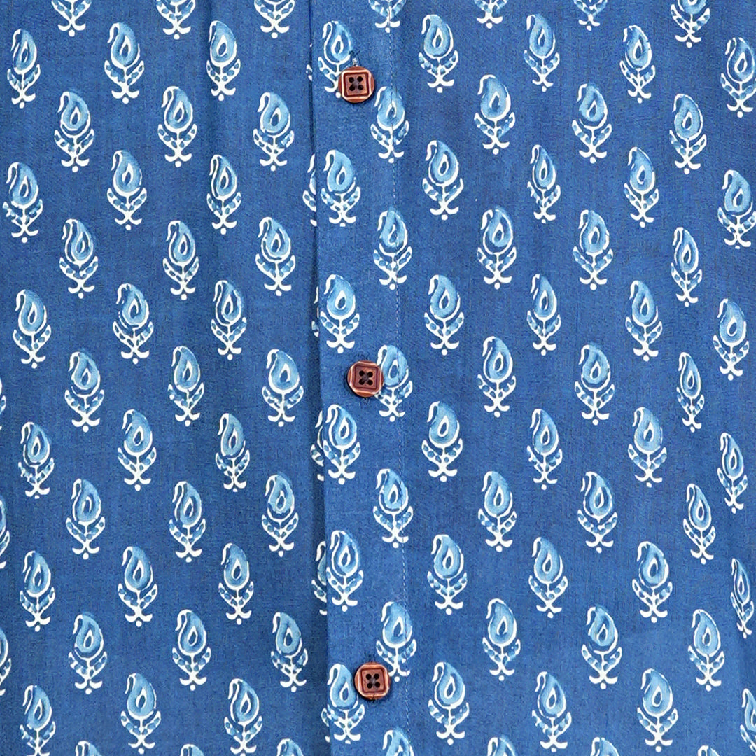 Ocean Leaf in Wind Print Half-Sleeves Shirt
