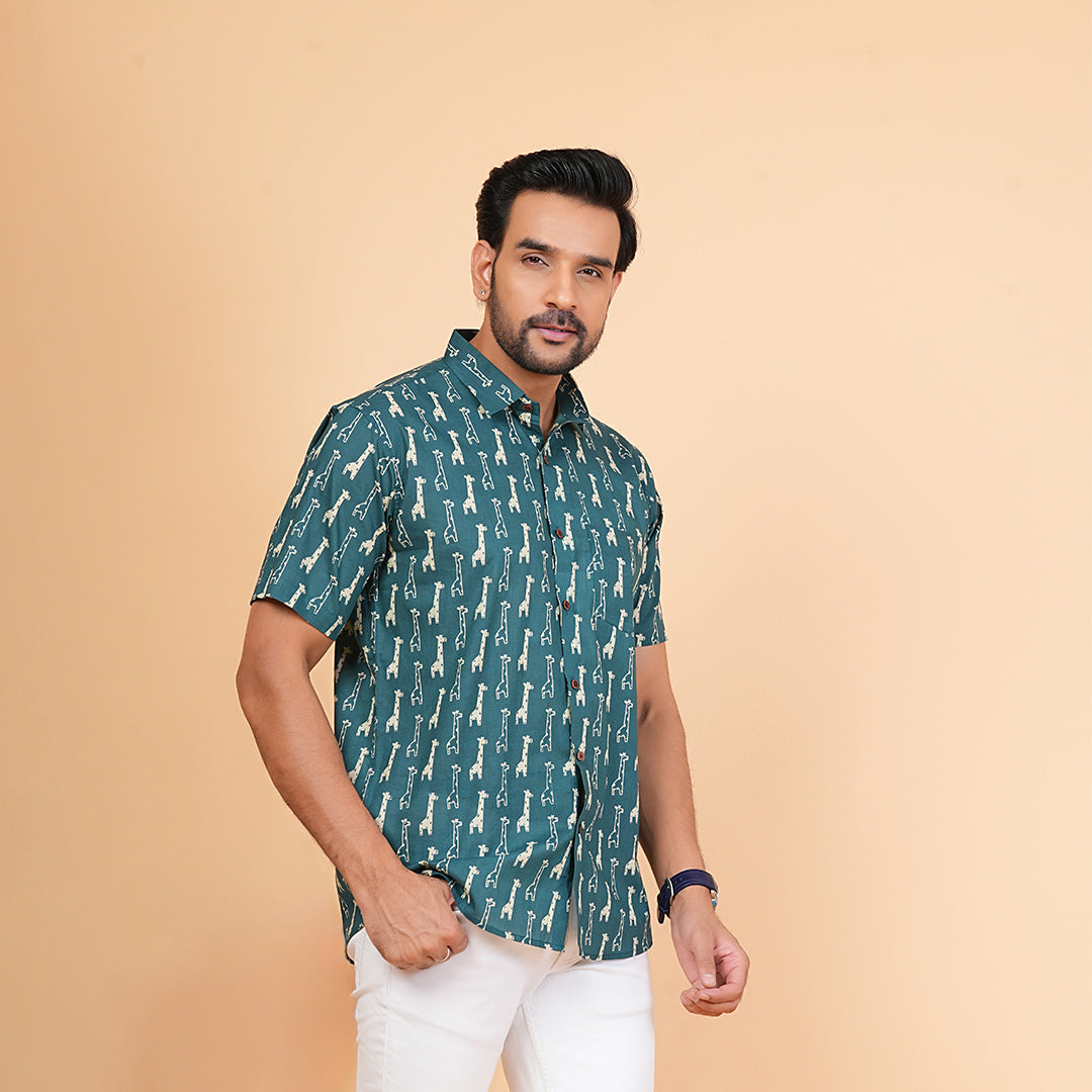 Teal Trails of Long Dreams Half-Sleeves Shirt