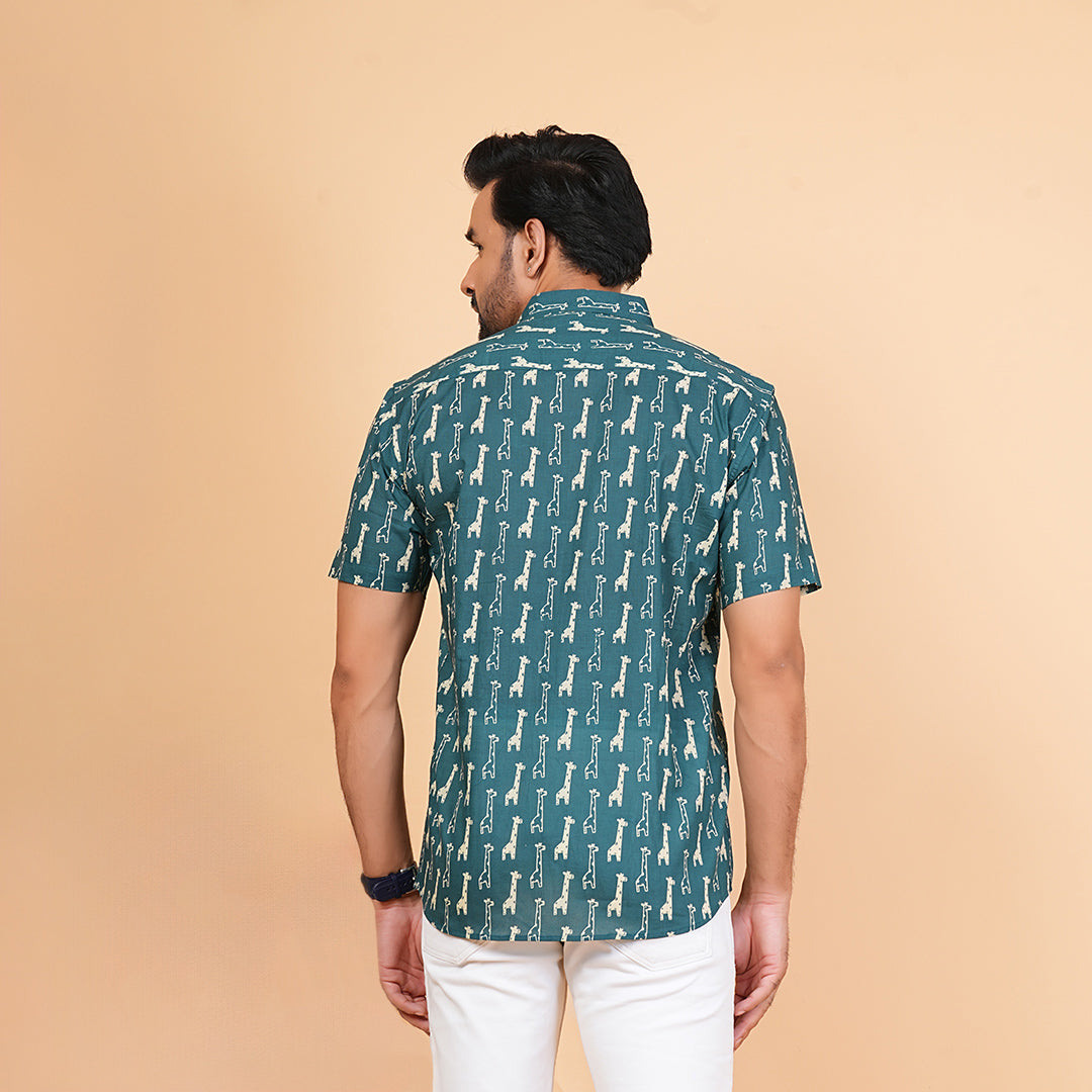 Teal Trails of Long Dreams Half-Sleeves Shirt