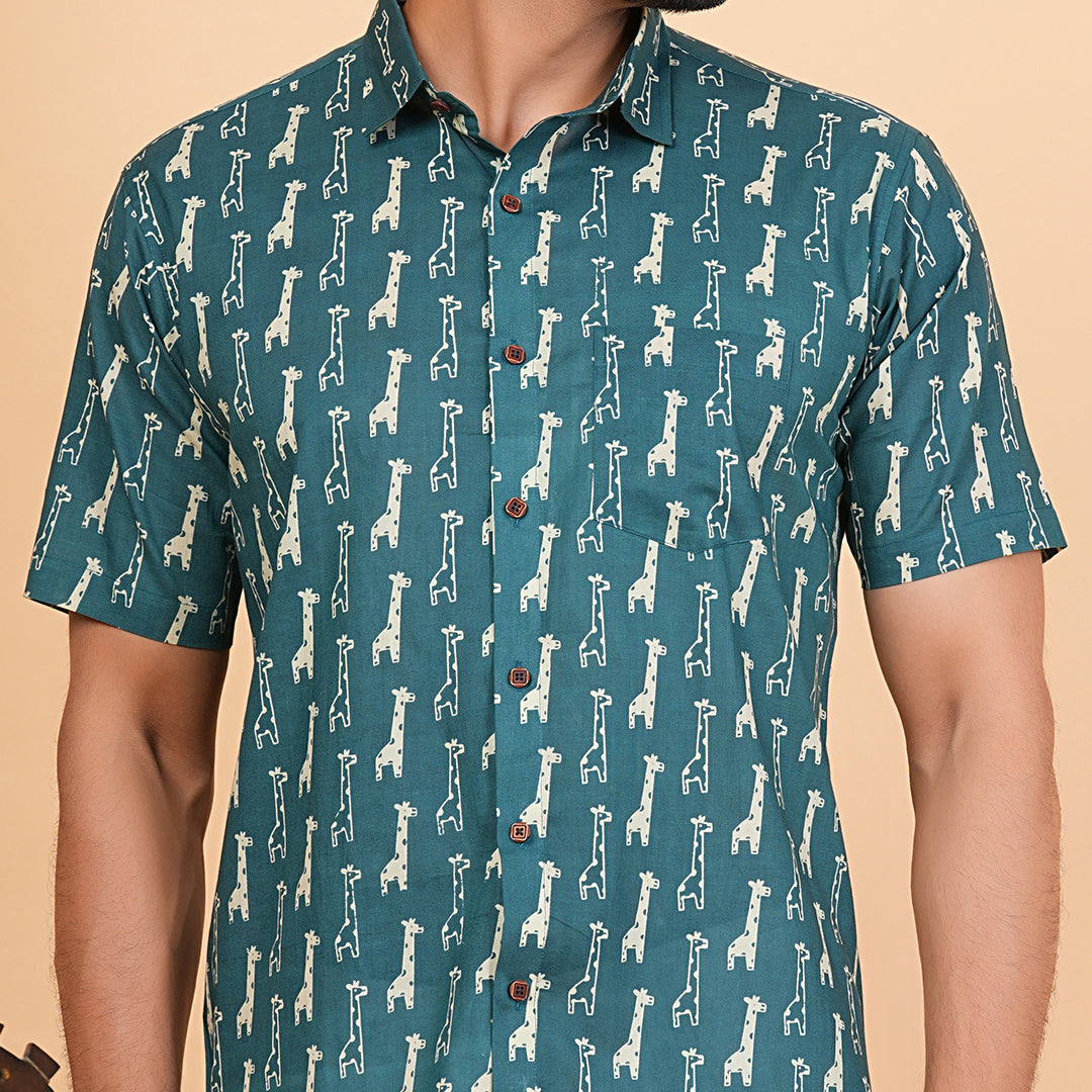 Teal Trails of Long Dreams Half-Sleeves Shirt