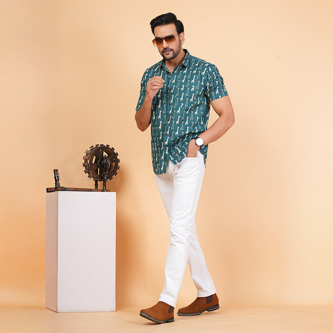 Teal Trails of Long Dreams Half-Sleeves Shirt