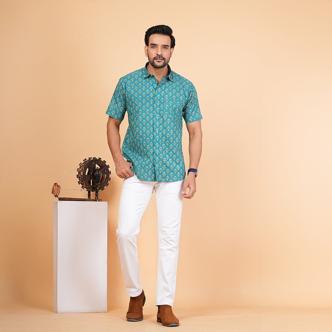 Vibrant Teal Floral delight Shirt