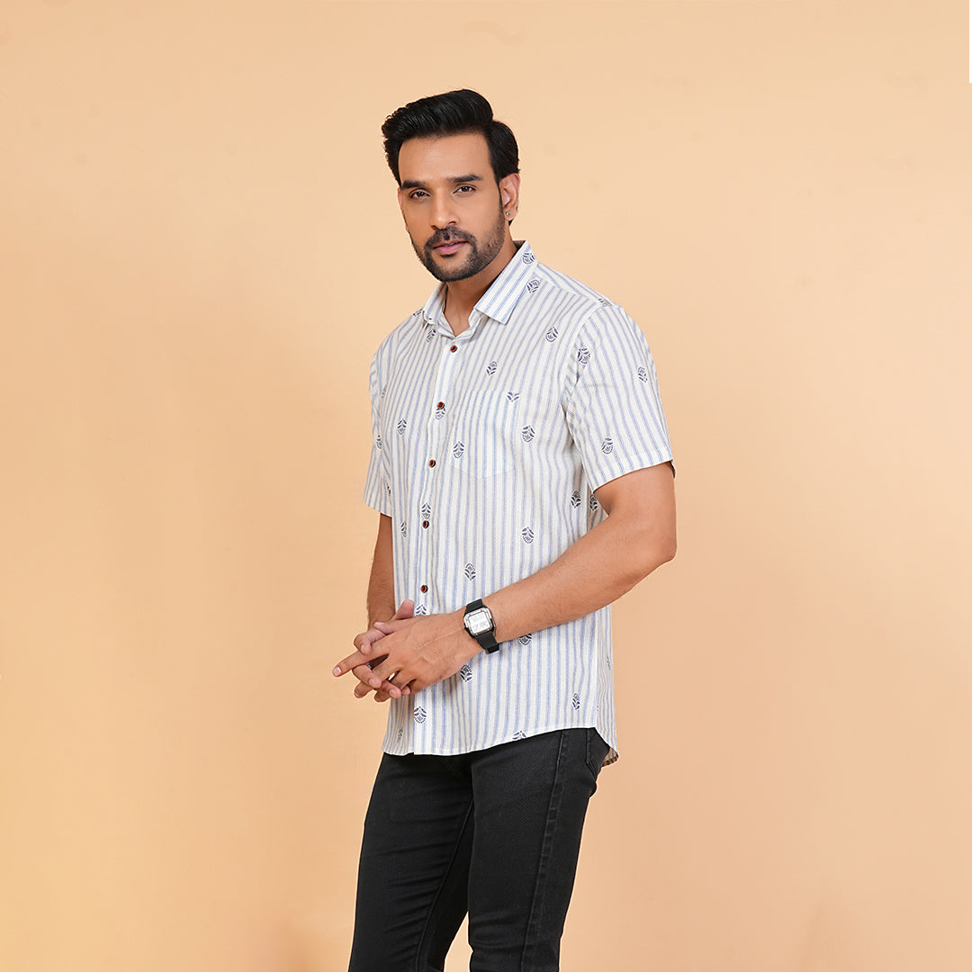 Cloud Blue with Tiny Tokens Half-Sleeves Shirt