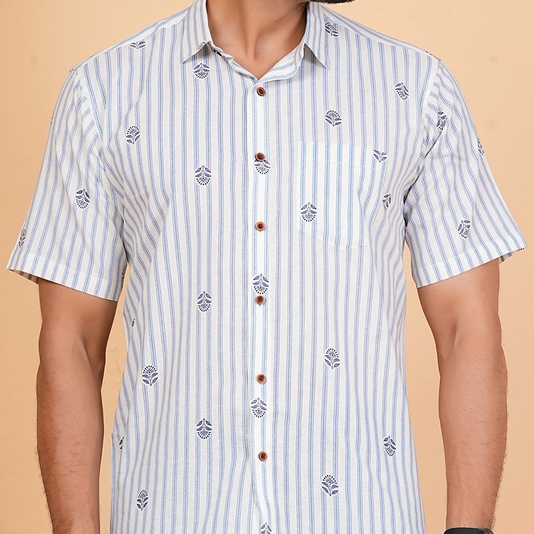 Cloud Blue with Tiny Tokens Half-Sleeves Shirt