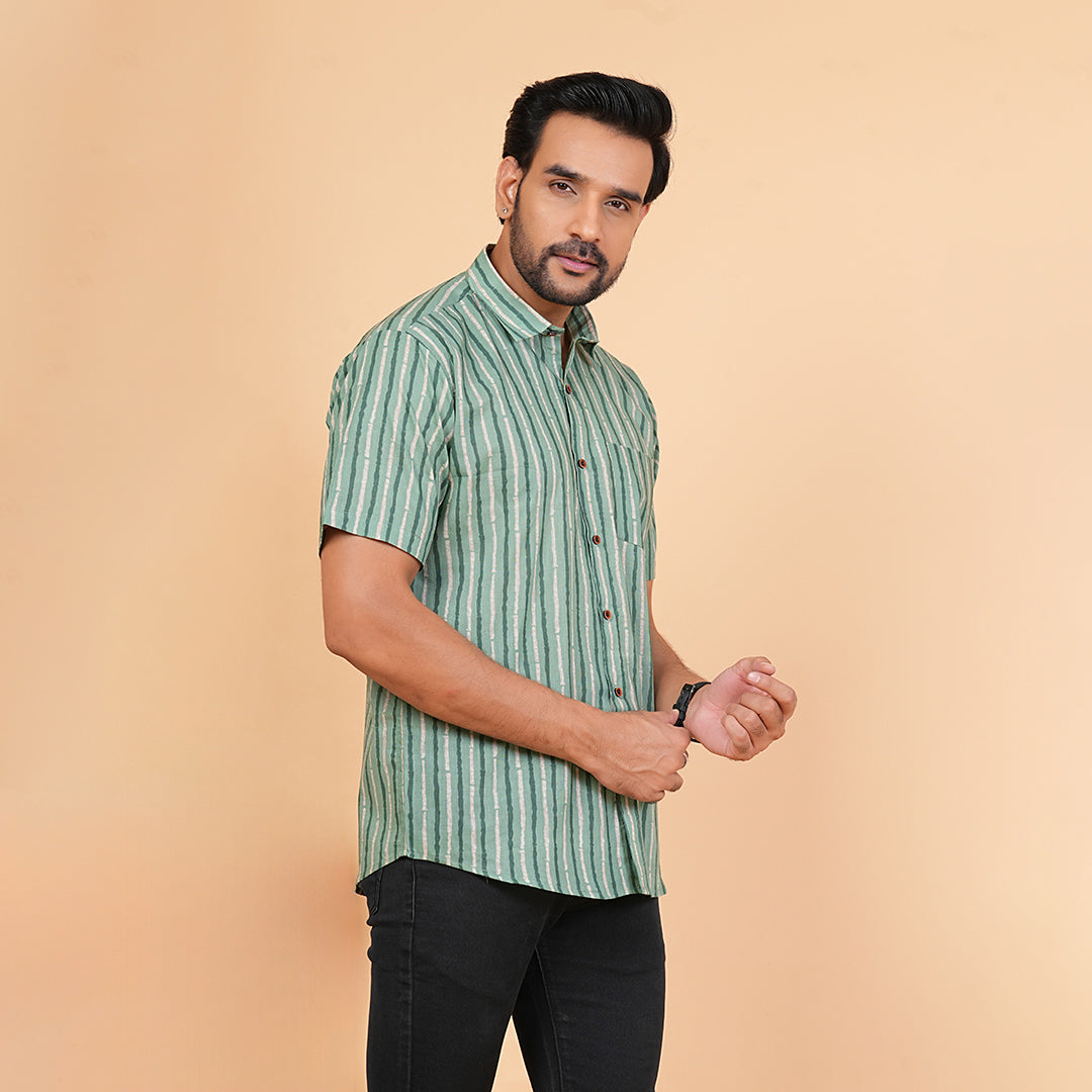 Jungle Vines on Classic Green Half-Sleeves Shirt