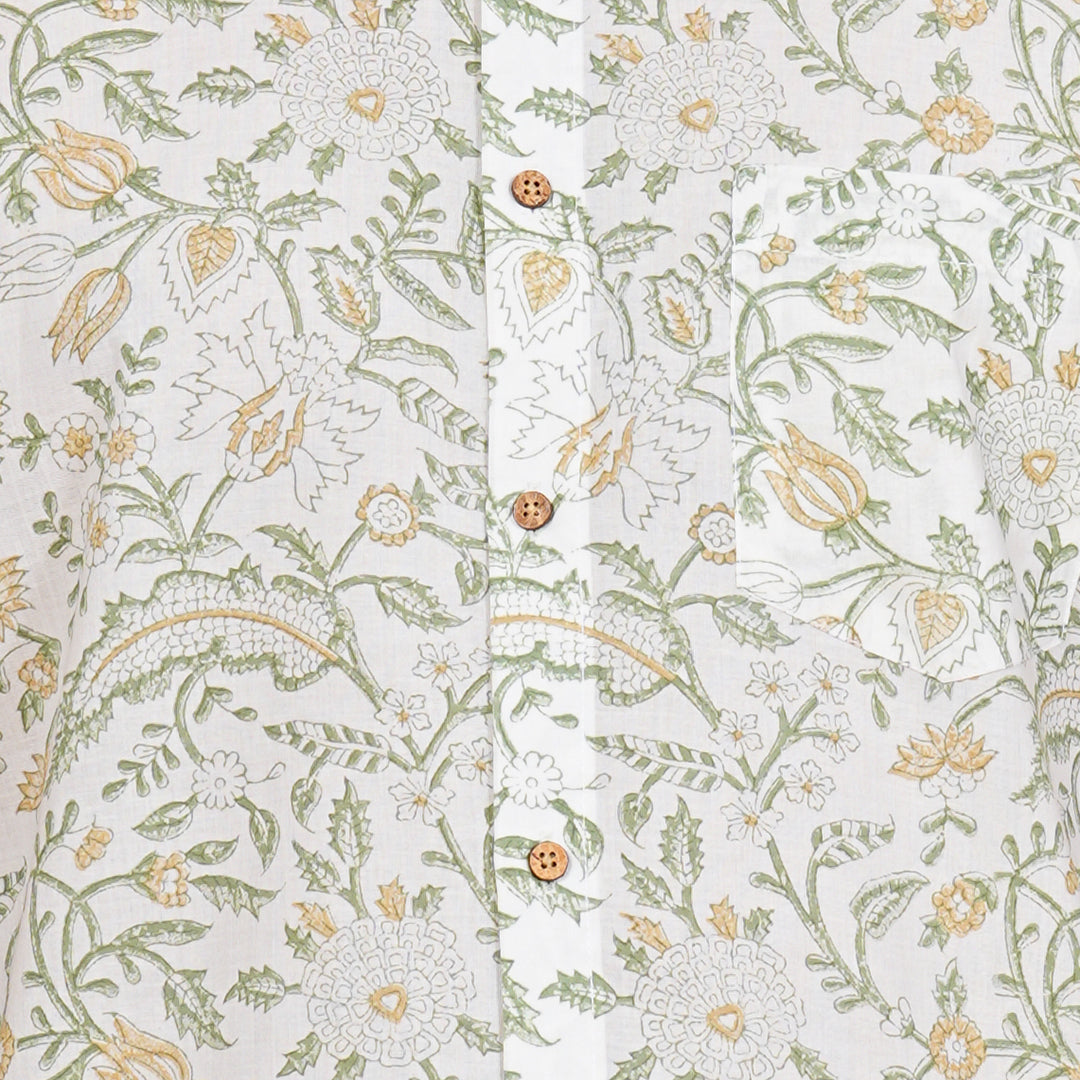 Botanical Beauty - White and Green Floral Print Shirt