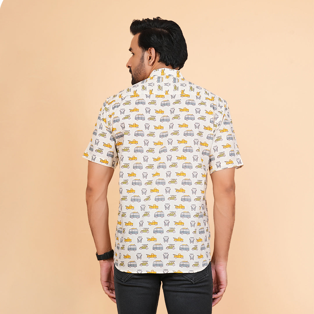 Soft Safari in Printed Cream Half-Sleeves Shirt