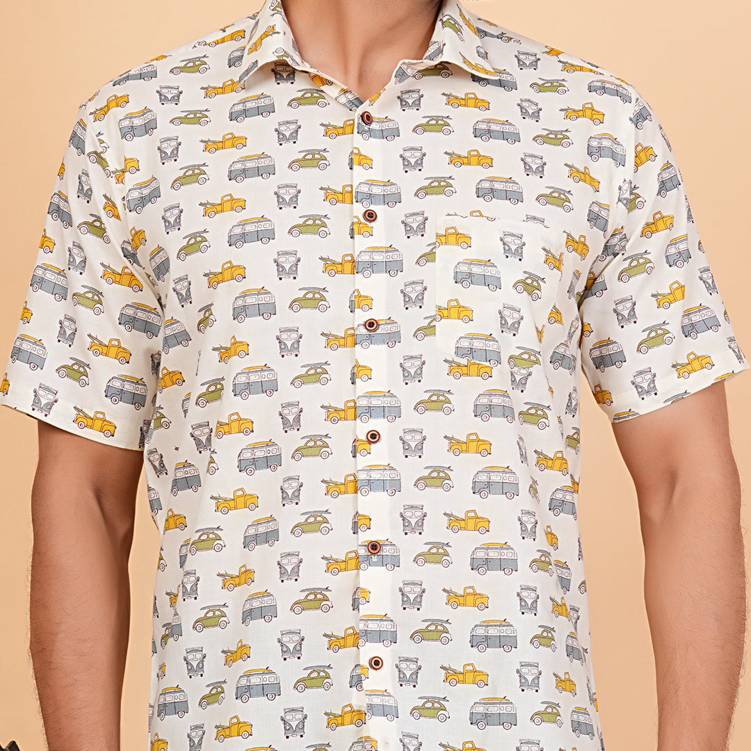Soft Safari in Printed Cream Half-Sleeves Shirt