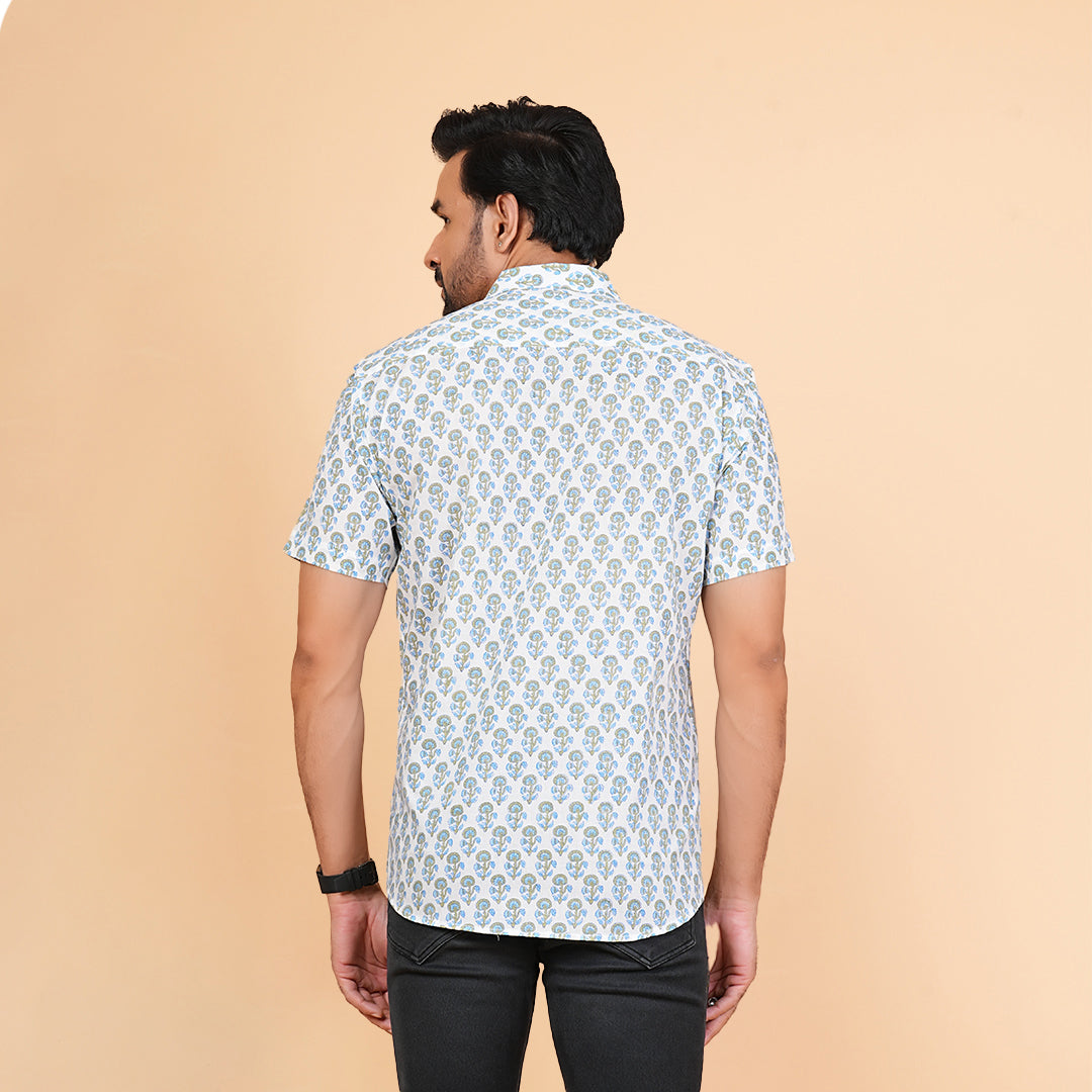 Floral Fashion Blue and Grey Motif Shirt