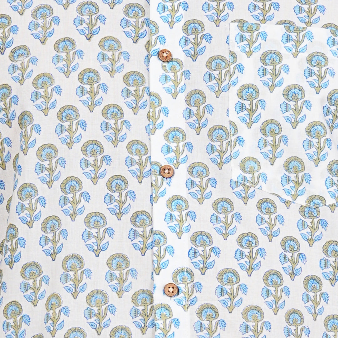 Floral Fashion Blue and Grey Motif Shirt