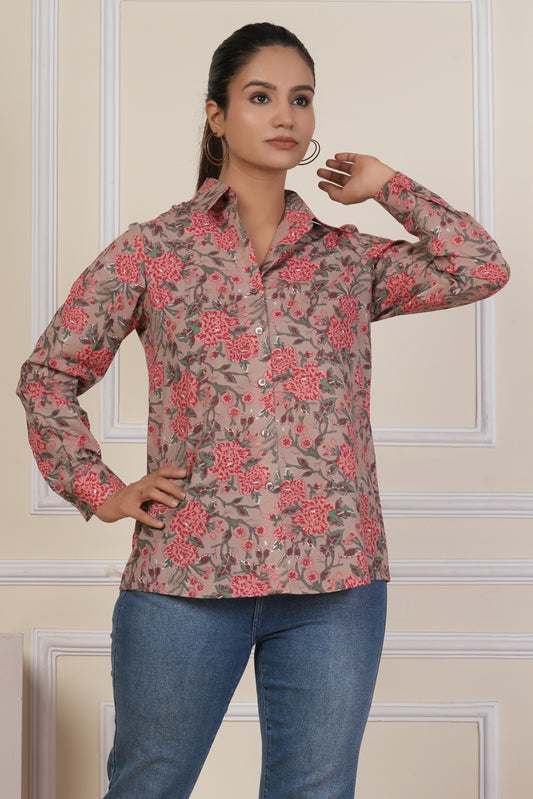 Floral Elegance Printed Women’s Casual Shirt