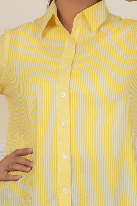 Sunshine Yellow Striped Women’s Casual Shirt