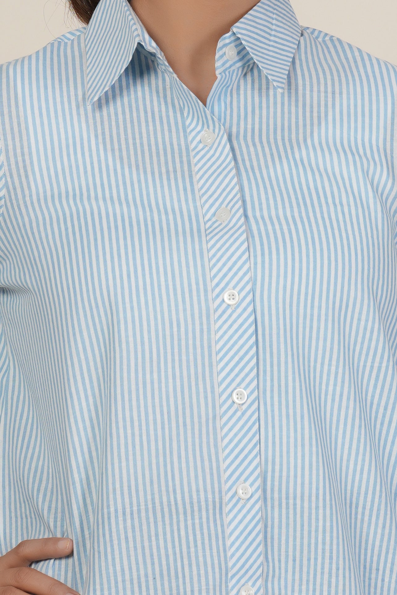 Sky Blue Striped Women’s Casual Shirt