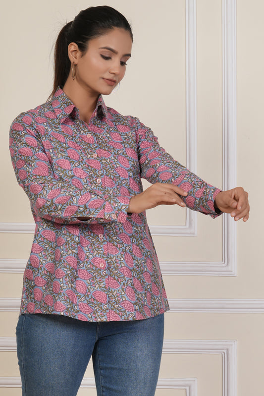 Vintage Rose Floral Printed Women’s Casual Shirt