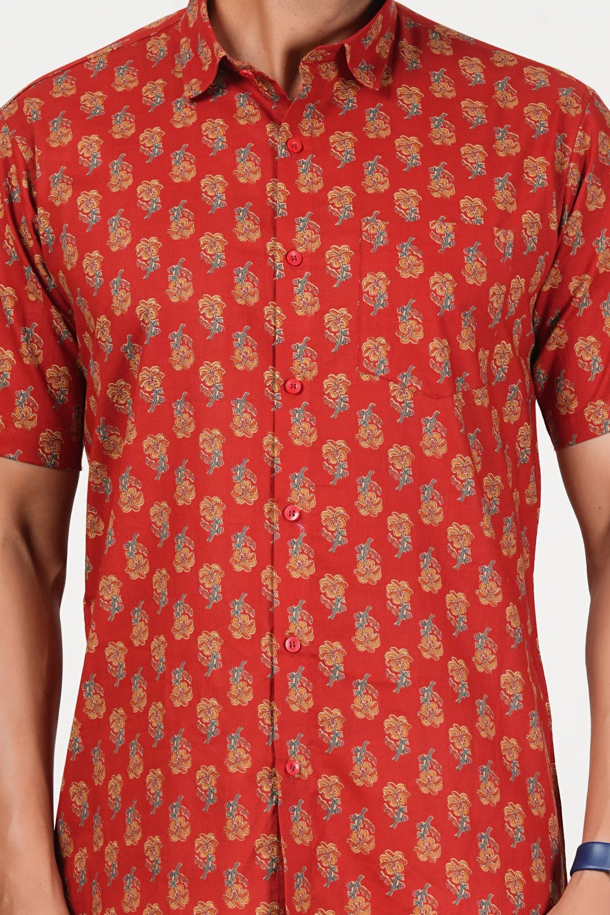 Red That Rules Floral Print Cotton Half Sleeve Shirt for Men