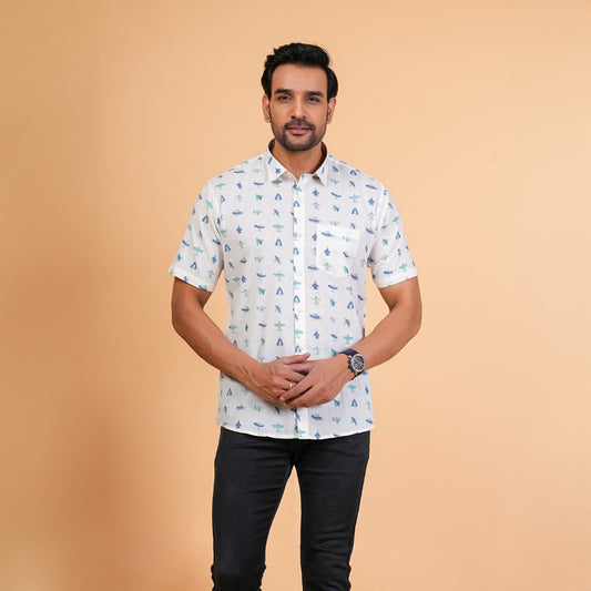 Vintage Airplane Print Cotton Shirt